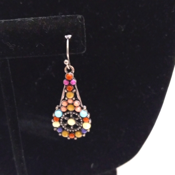 Multi Colored Teardrop Earrings Silver Tone Accents. - Picture 2 of 4